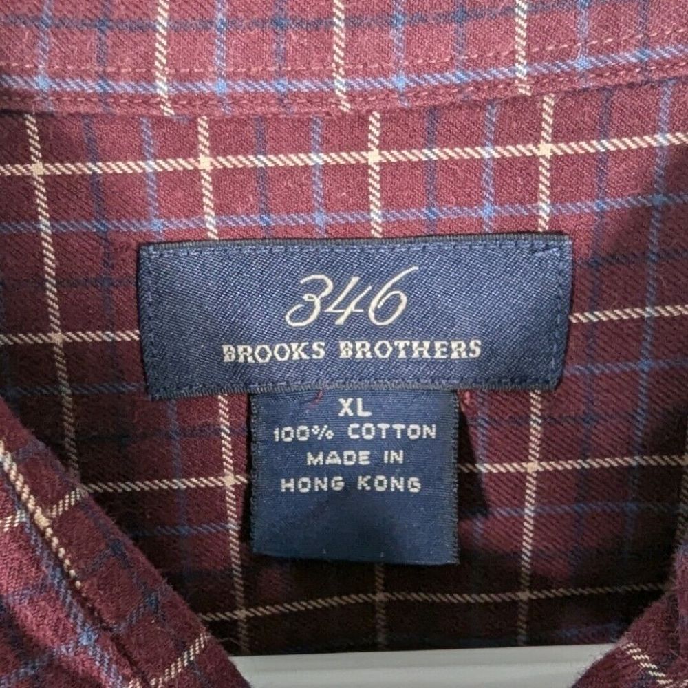 Brooks‎ Brothers Shirt XL Burgundy Windowpane Button Down Office Career Preppy - Picture 4 of 4